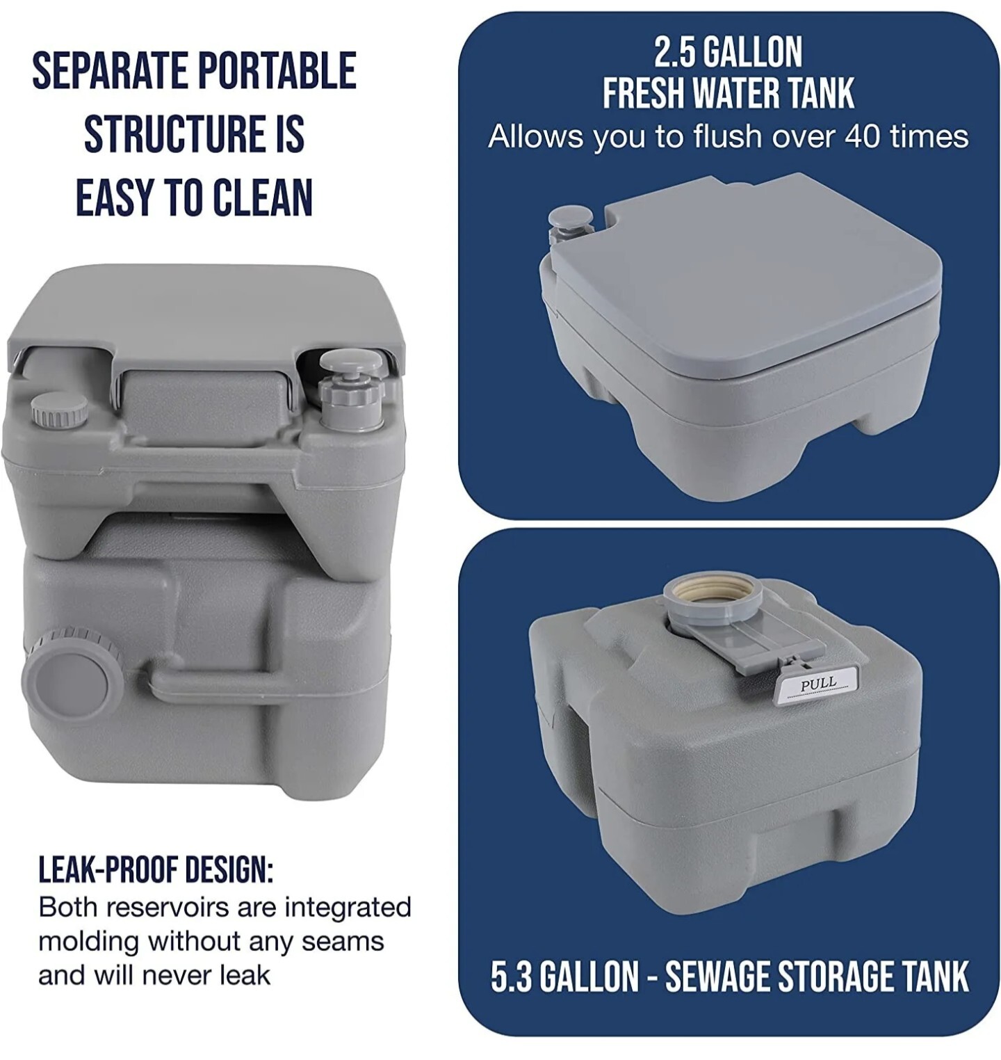U.S. Camping Supply Portable Toilet with Carry Bag, 5.3 Gallon Waste Tank – Comp