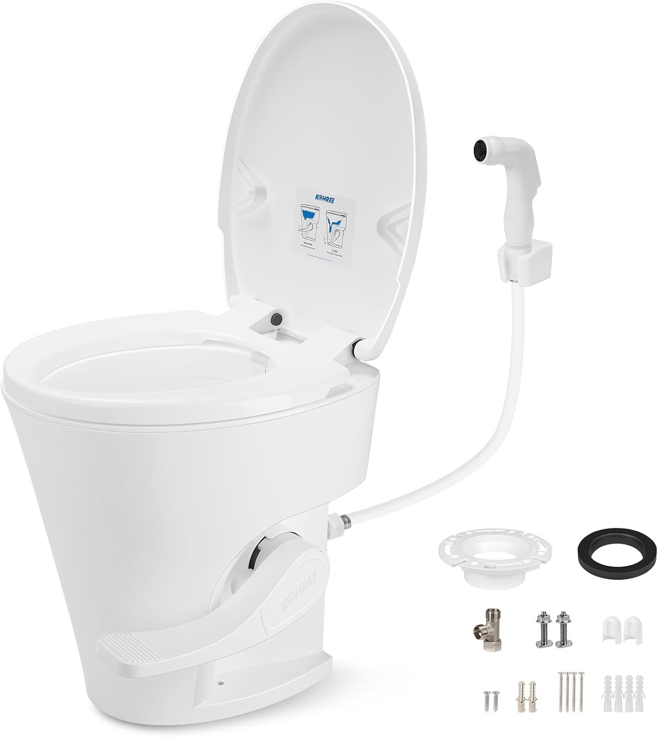 RV Toilet, 18.5” Residential Height, Soft Close Seat & Cover, Deeper Bowl & L…