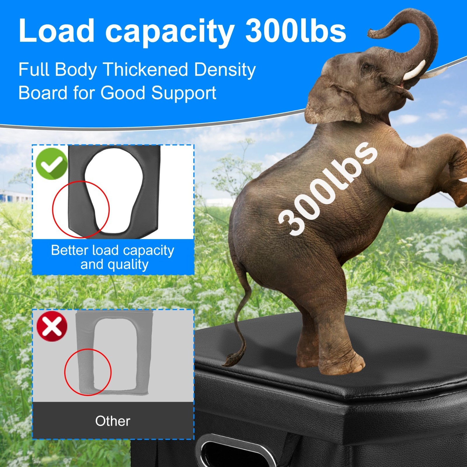 Folding Portable Toilet 17.5″ Adult Height, 300 lbs Capacity, Collapsible Travel