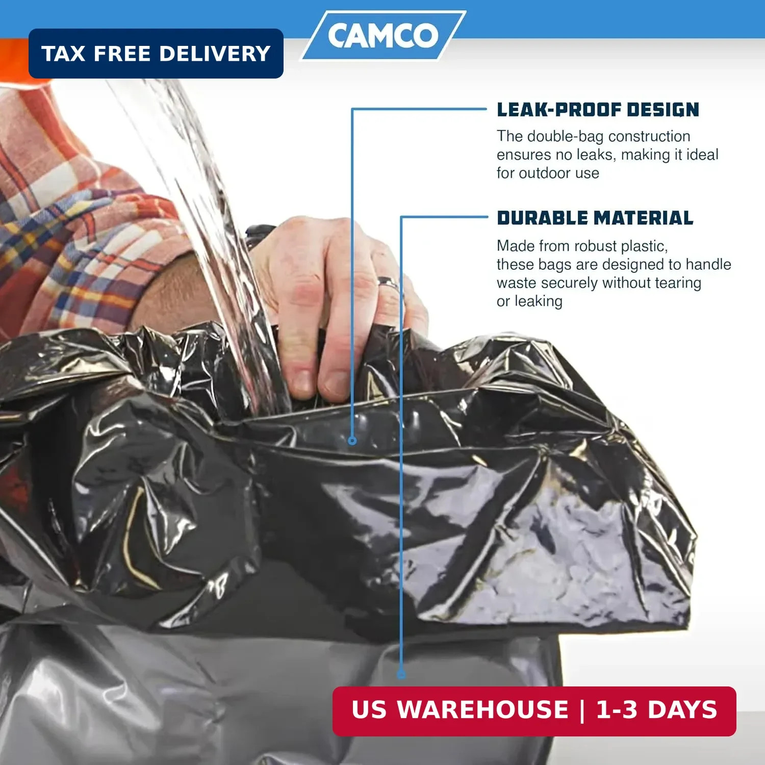 Camco Toilet Waste Bags – Features a Biodegradable Powder & Leak Proof Double Ba