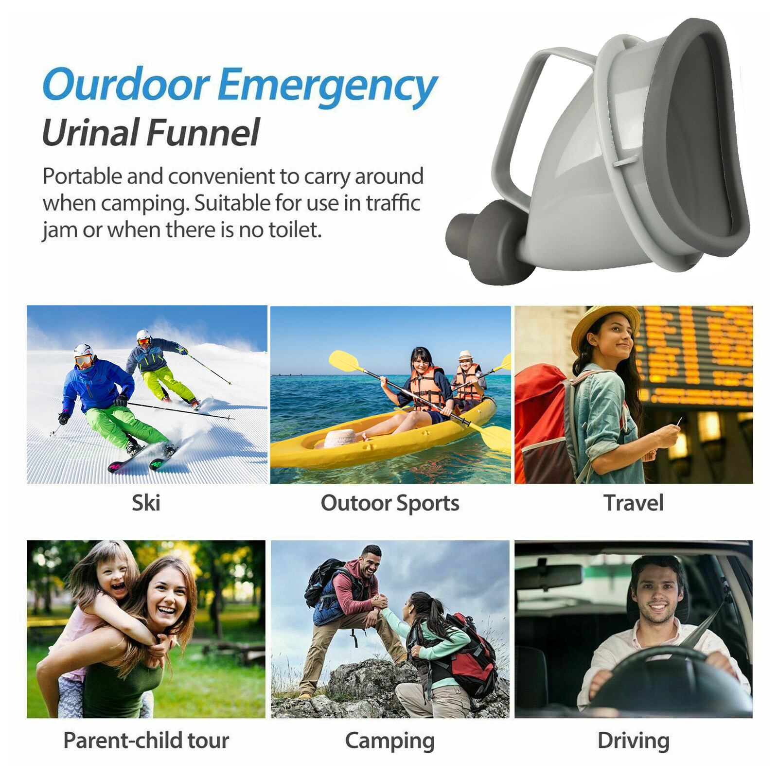 2x Portable Potty Pee Funnel Unisex Adult Emergency Urinal Device Outdoor Toilet