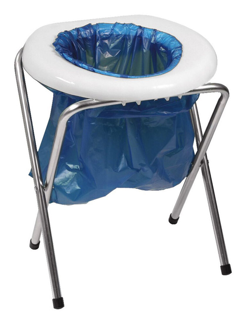 Portable Camping Toilet Commode Steel Frame Plastic Seat & 6 Replacement Bags