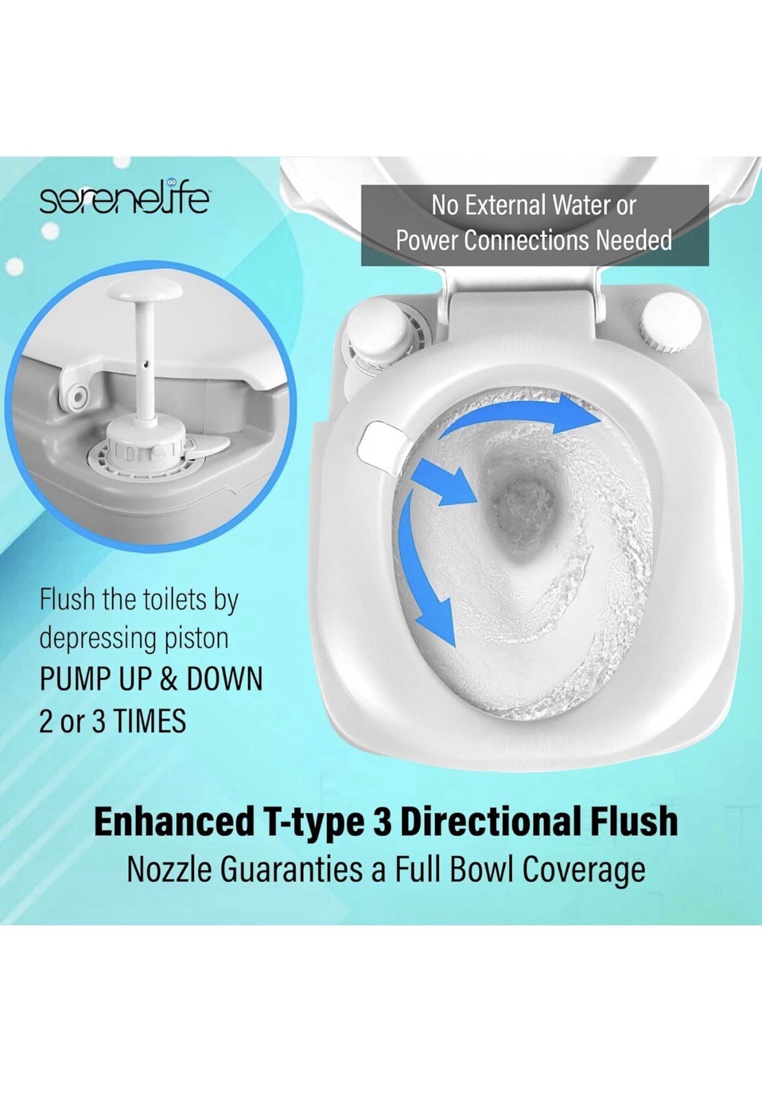 SereneLife Outdoor Portable Toilet w/Carry Bag, 5.8G Waste Tank, 3.2G Water Tank