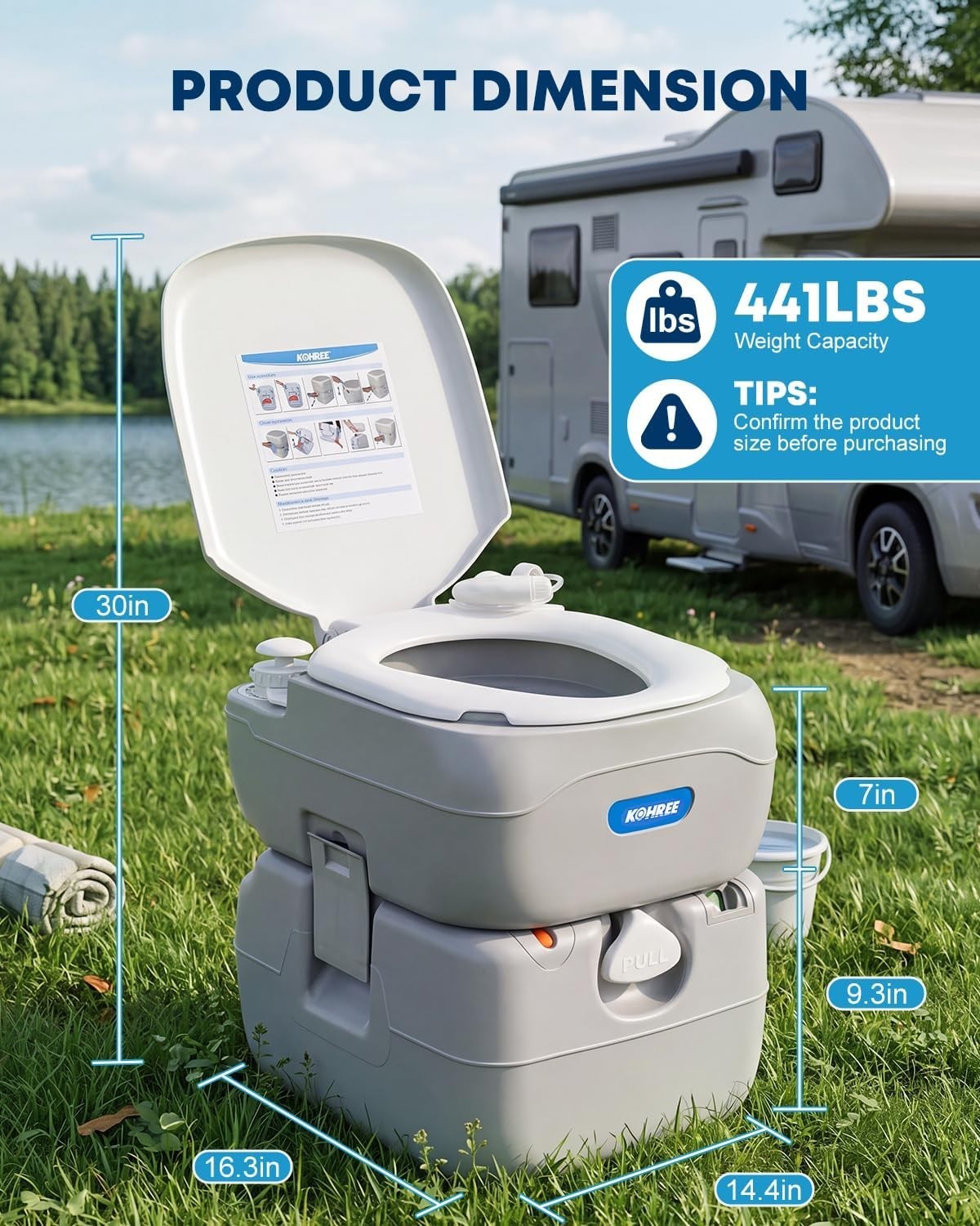 Portable Toilet for RV Travel 5.8 Gallon High Density Polyethylene Construction
