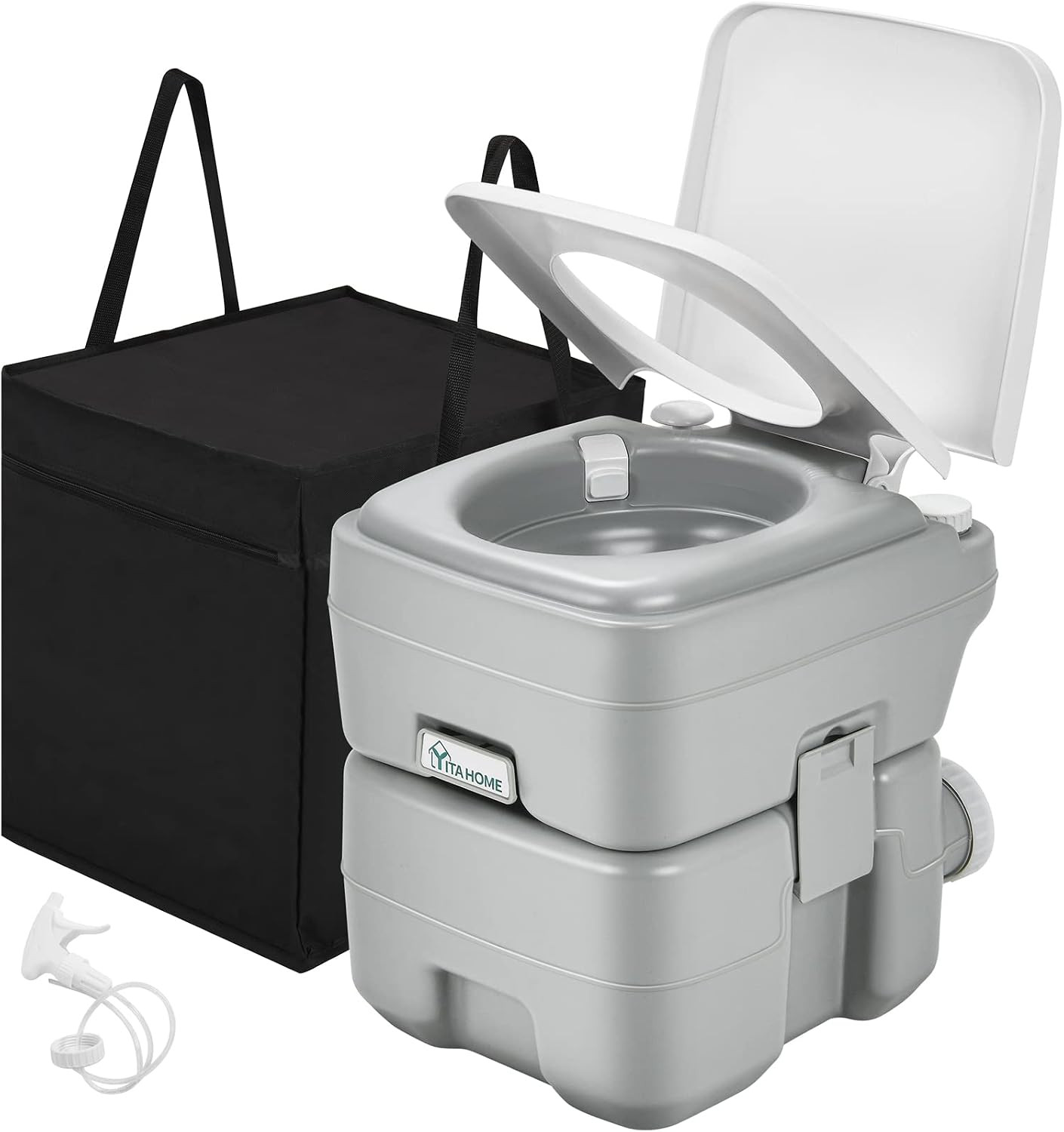 Portable Toilet Camping Porta Potty with Carry Bag and Hand Sprayer, 5.28 Gallon