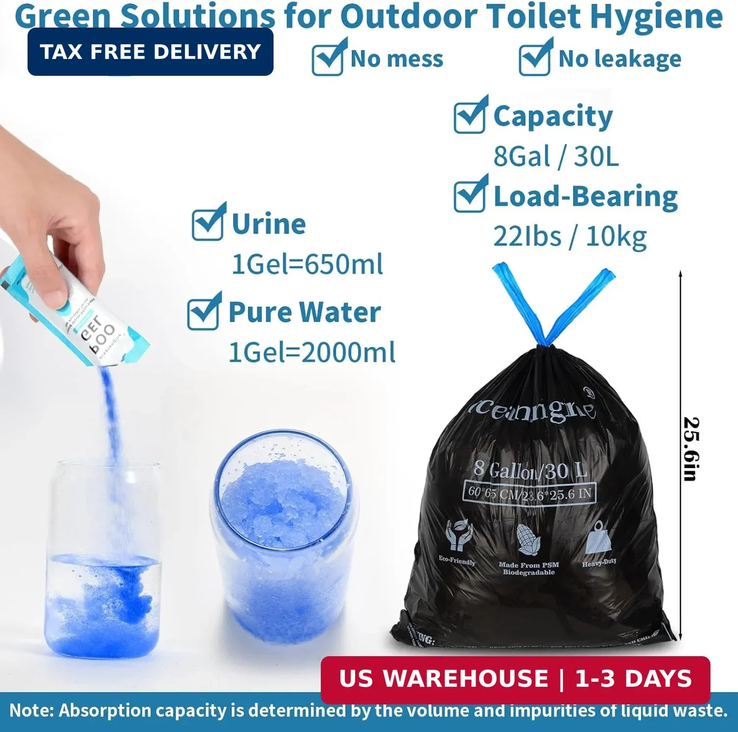 oceanengine Portable Toilet Bags Poo Gel Set, 8 Gallon Camping Toilet Bags with
