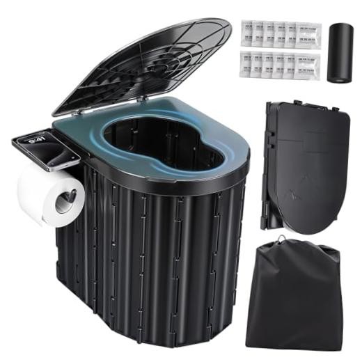 Portable Toilet for Adults, Foldable Plastic Toilet, with Lid and Black-14.96