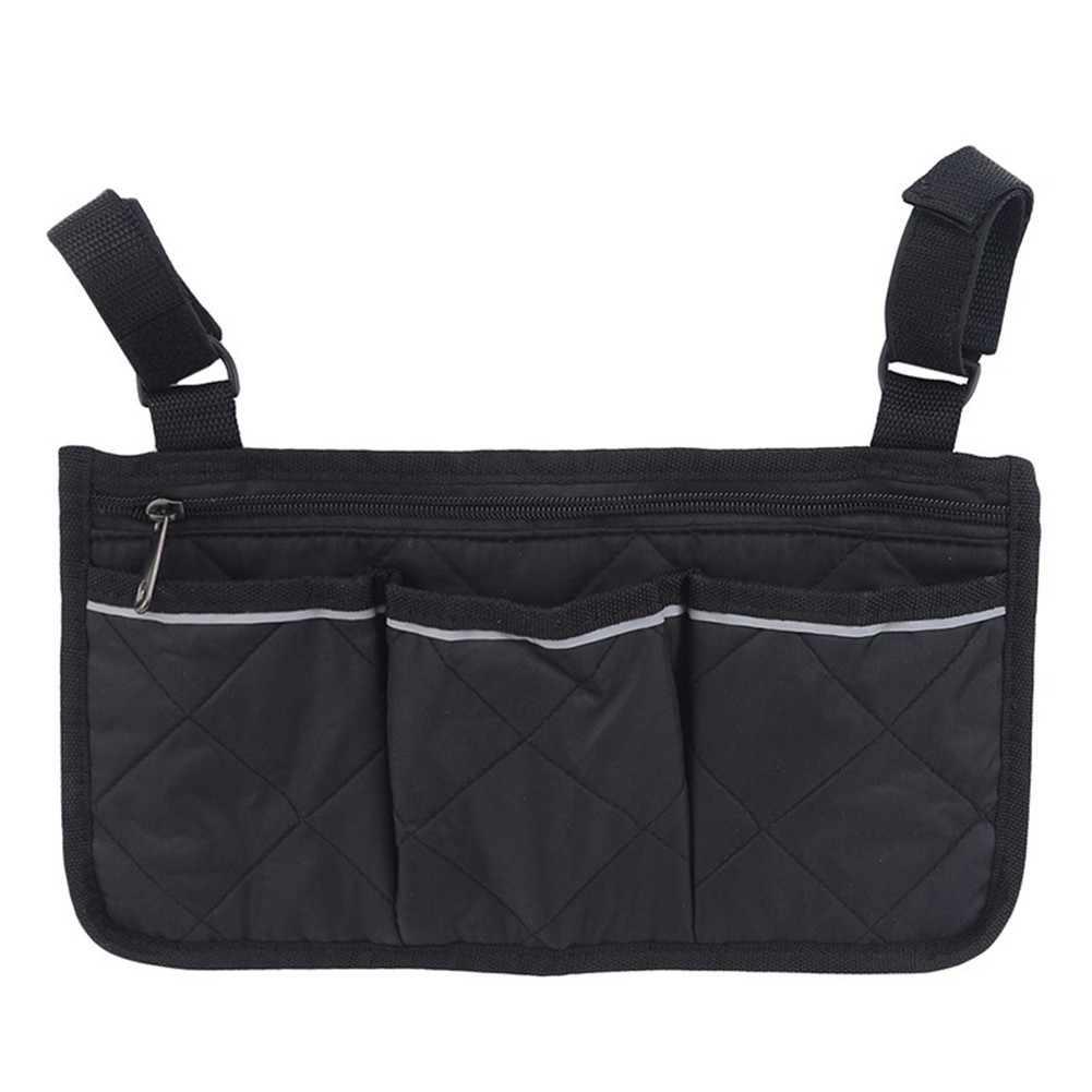 Camping Chair Armrest Storage Bag with Reflective Strip Black