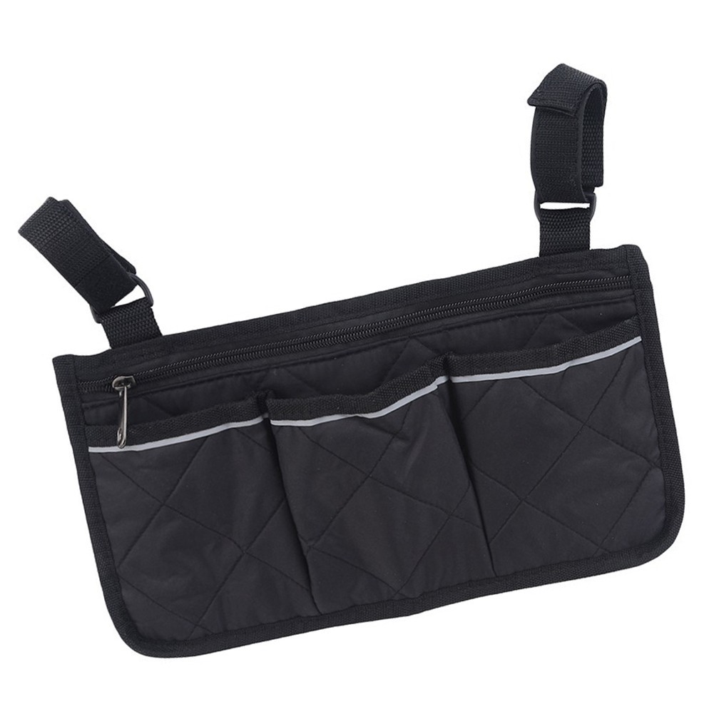 Camping Chair Armrest Storage Bag with Reflective Strip Black