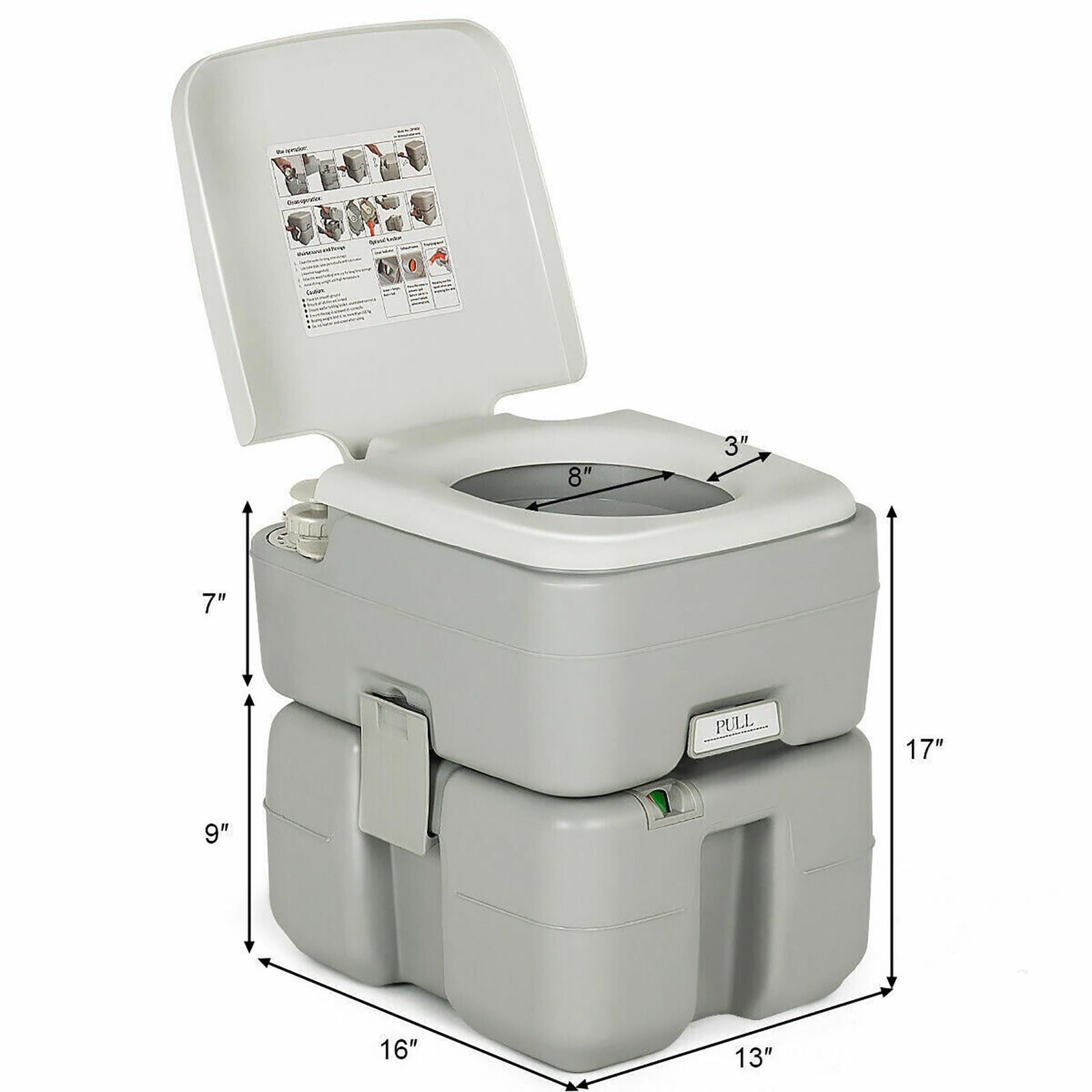 5.3 Gallon Portable Travel Toilet Outdoor Camping Toilet w/ Piston Pump Flush
