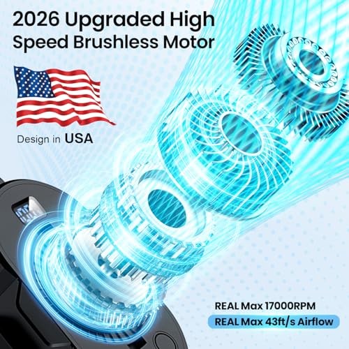 2026 AI Portable Waist Fan 12000mAh, 40H Runtime, 17000RPM Max, 5 Speeds, Black