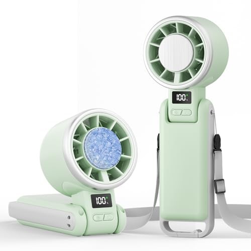 Portable Handheld Turbo Fan with Ice Cooling, 5 Speed Battery Green