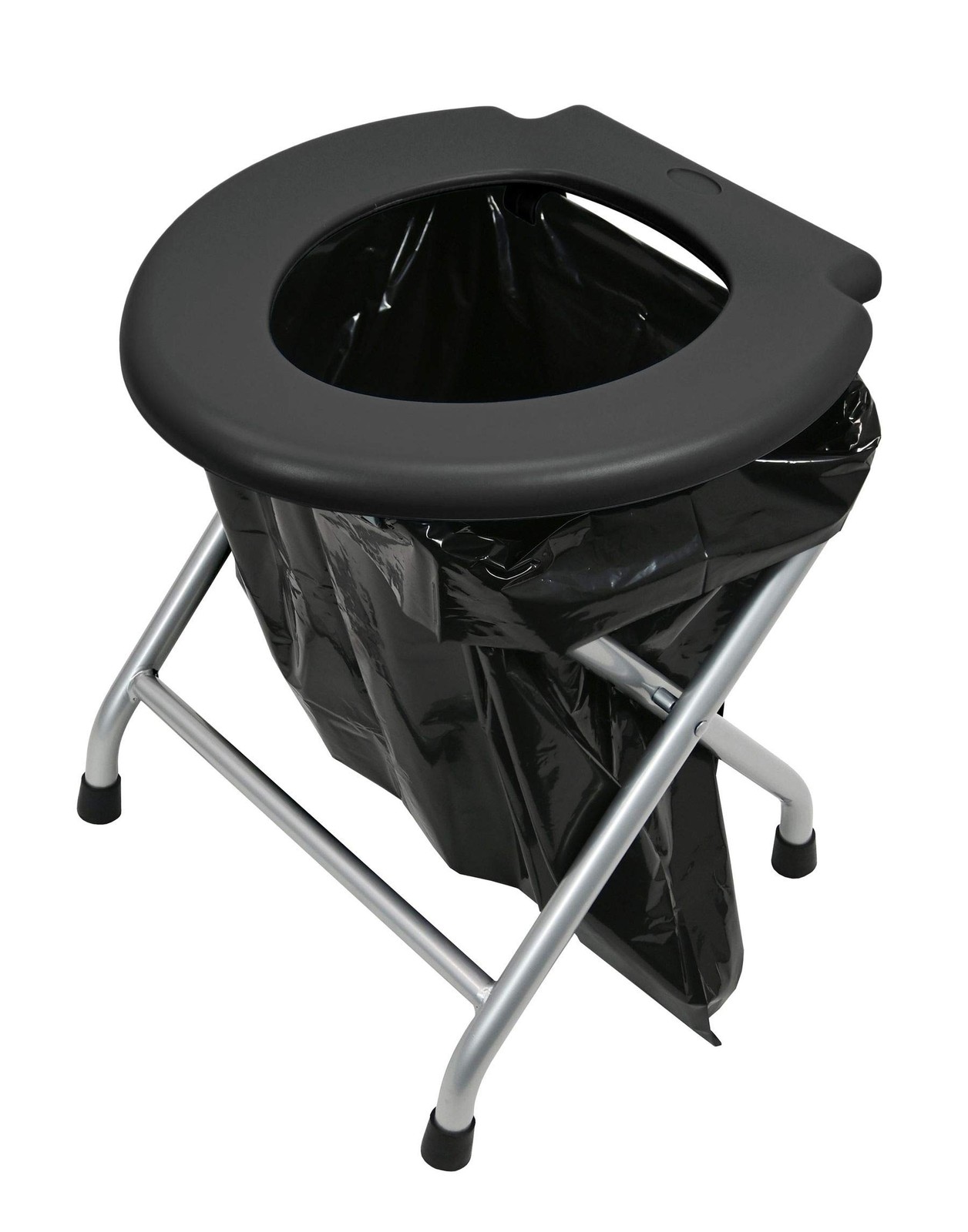 Mobile Folding Toilet Set Black Toilet Loo Camping, Rack Silver, 6 Disposable Bags