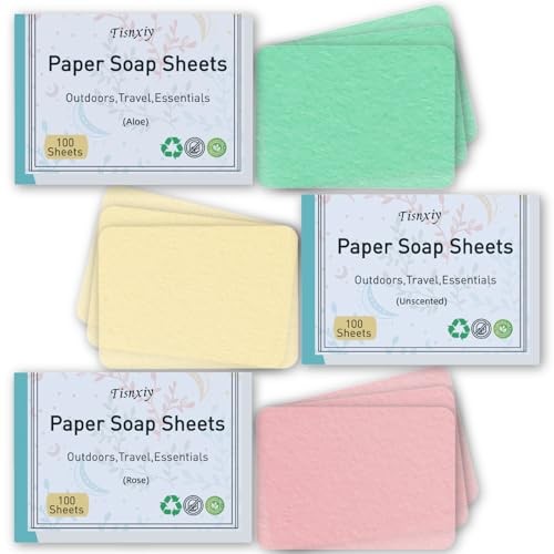 Paper Soap Sheets for Hand Washing – (300 Sheets) Portable Aloe/Rose/Unscented