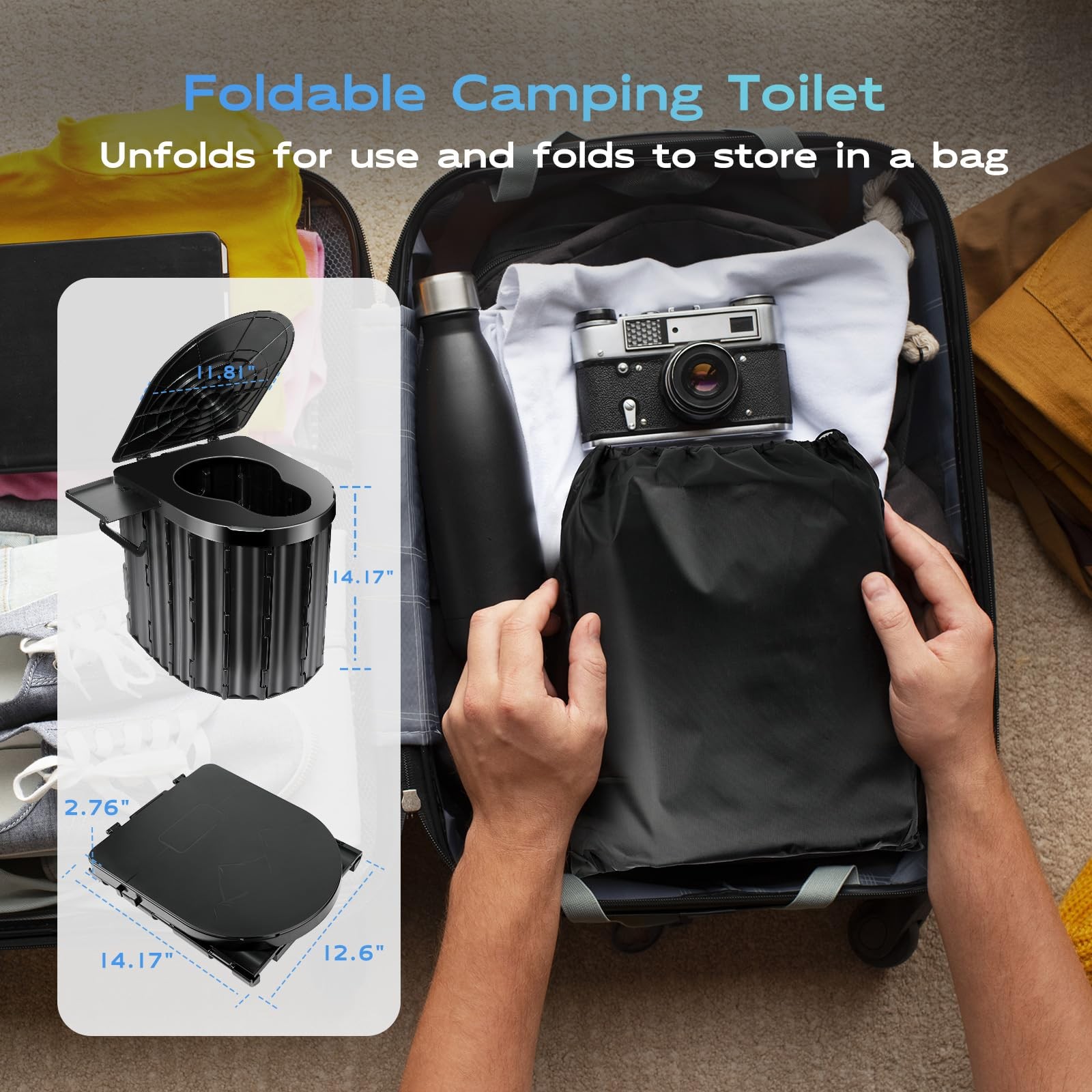 Portable Camping Toilet for Adults,15″ Portable Outdoor Folding Tall Toilet w…