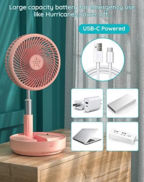 Portable Fan, |21H Battery|7200mAh Rechargeable Oscillating Fan 7.7 inch Pink