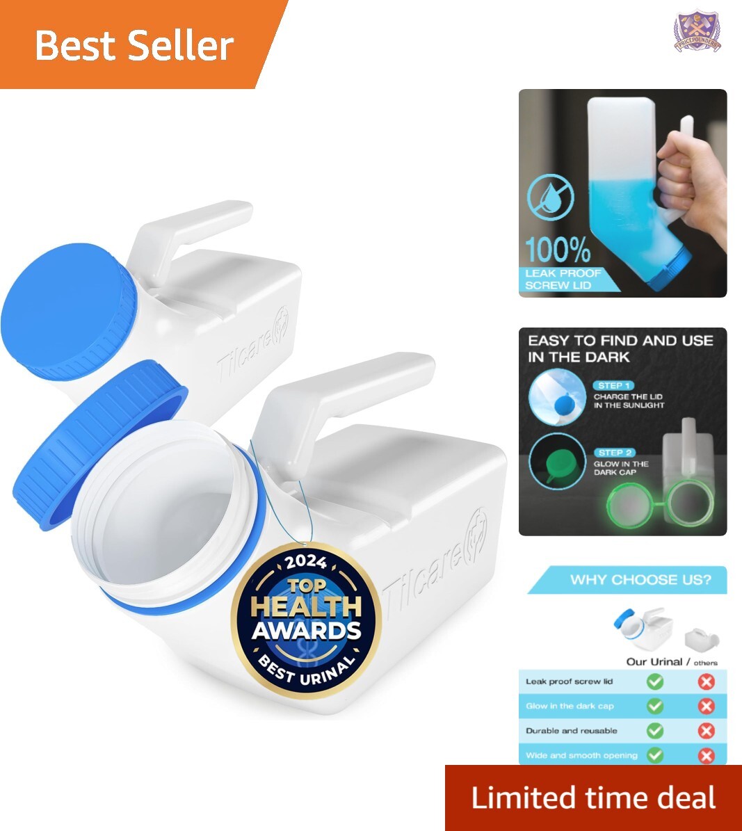 Durable 32oz Male Urinals – Screw-On Lid and Spill Proof Design (2-Pack)