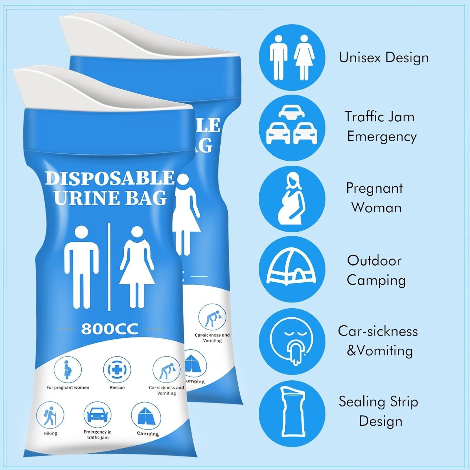 DIBBATU Disposable Urine Bag – 12/24 Pack Portable Unisex Pee Bags