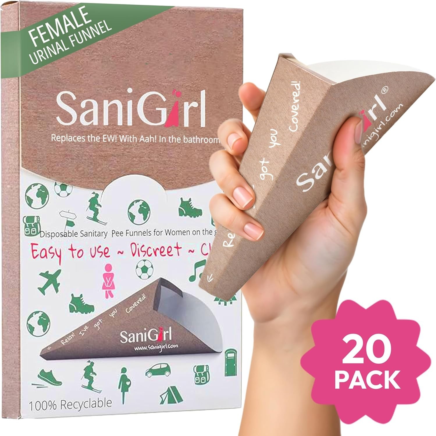 Travel & Outdoor Pee Funnel for Women – 20 Disposable Units, Easy to Use