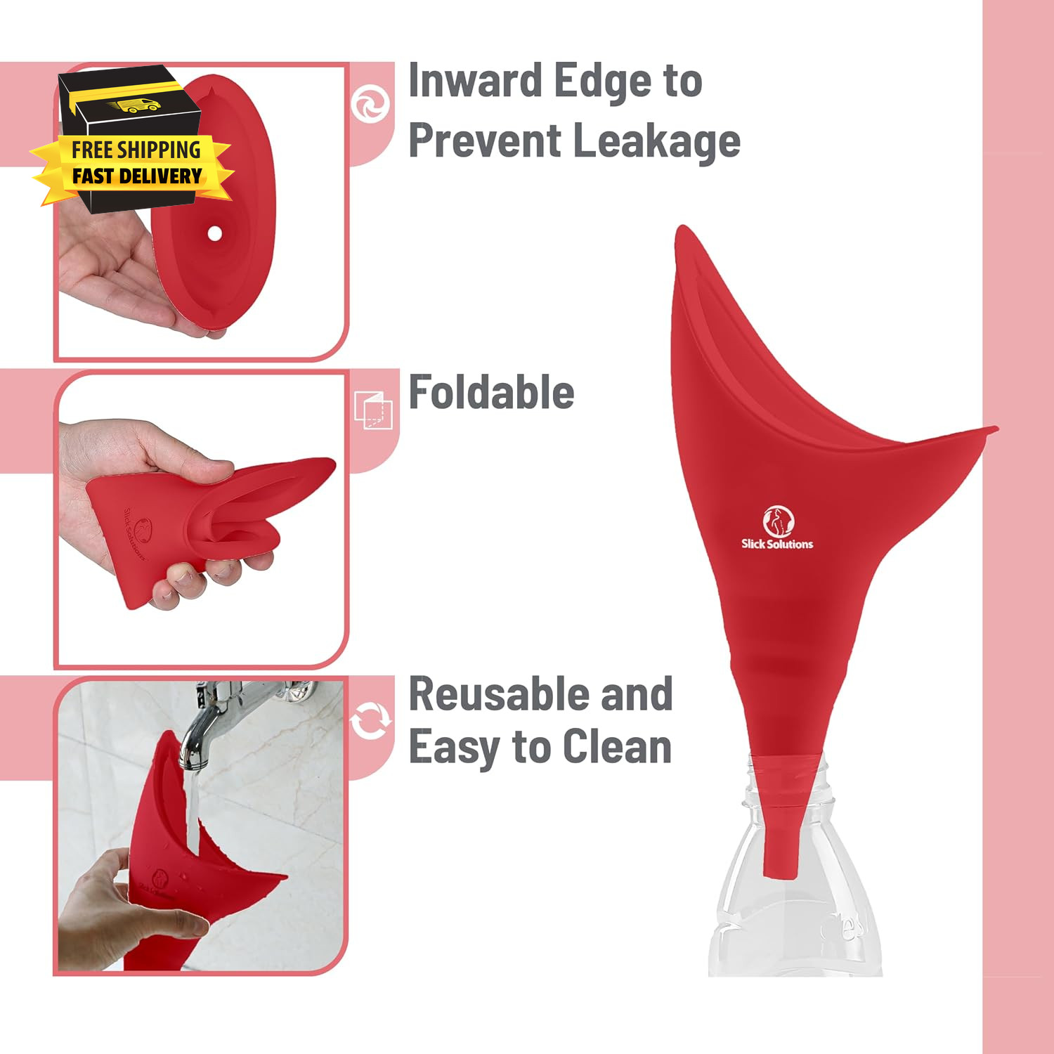 Slick- Female Urination Device, Red Female Urinal, Urinal for Women, Pee Funnel