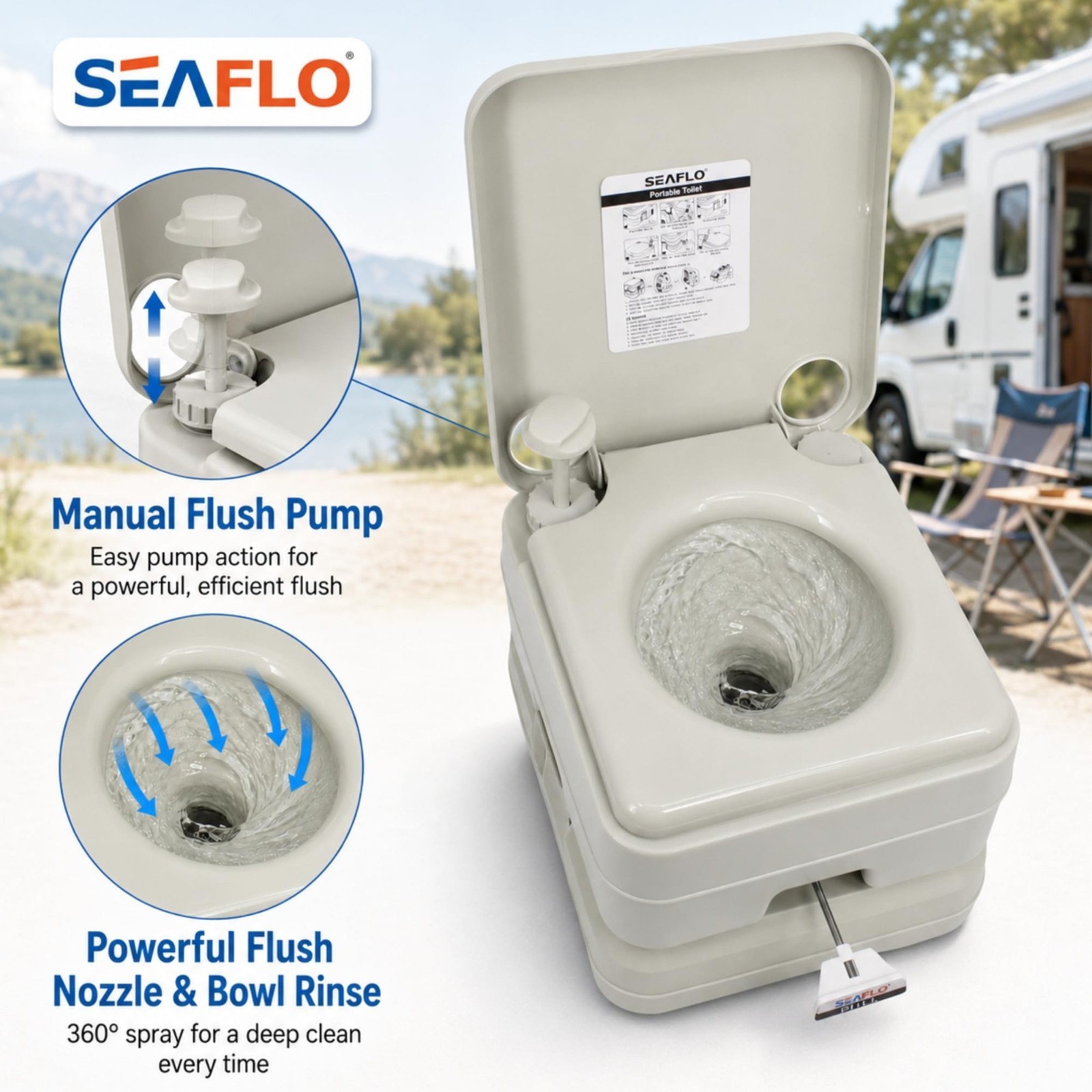 Portable Camping Toilet 5.8 Gallon – 100 Flushes, 440 lbs Capacity, RV/Boat Use,