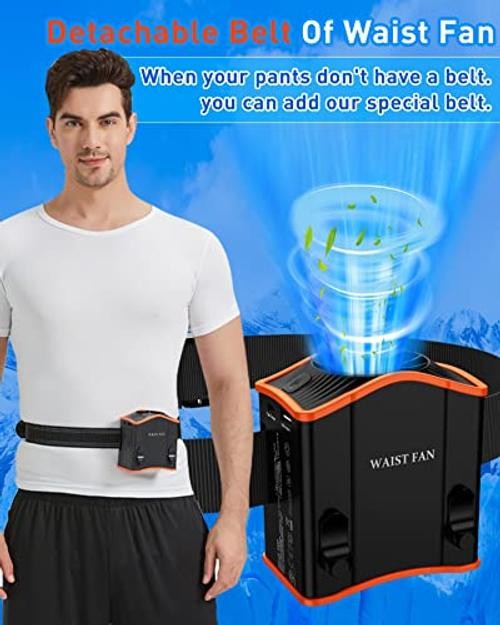 Upgraded Portable Waist Fan with Adjustable Belt,10 Times Strong Black orange
