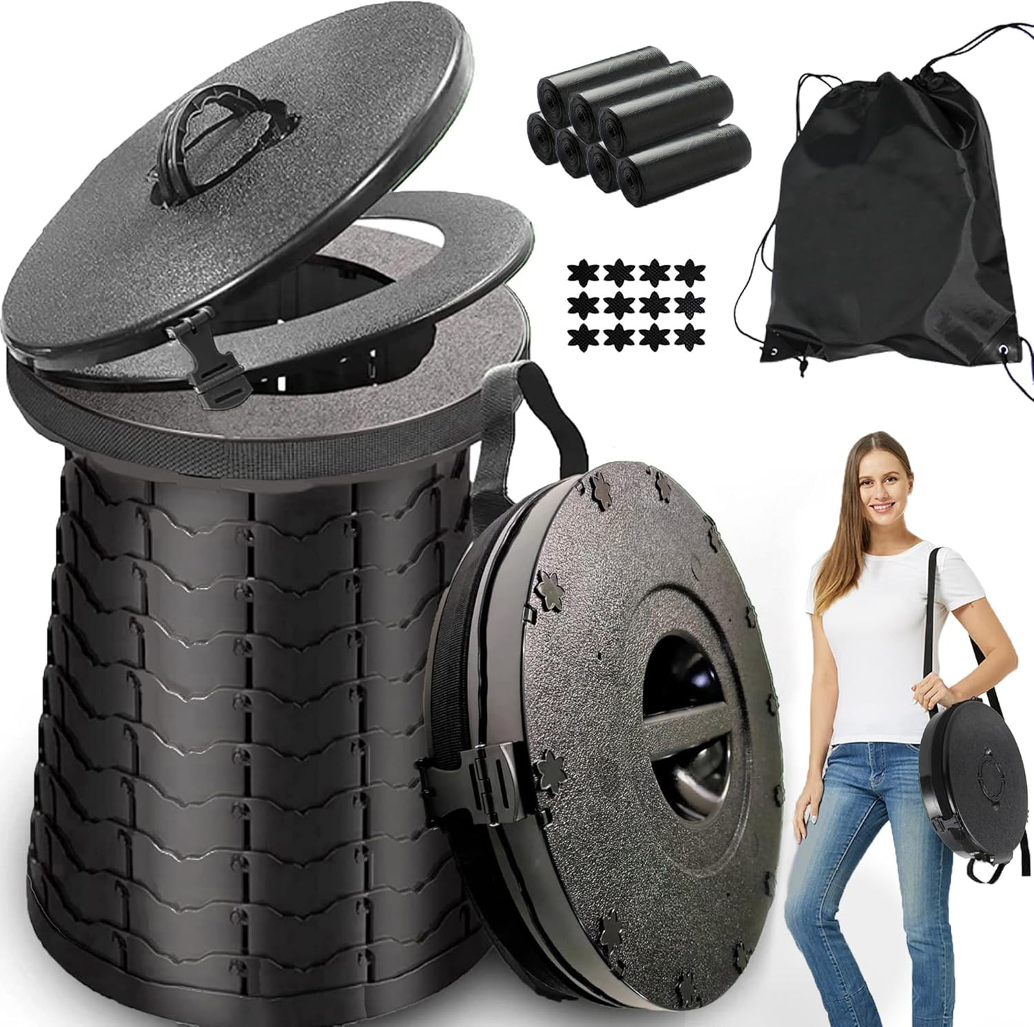 XXL Portable Toilet for Camping,880Lbs Capacity,19.7″ H Adjustable Outdoor Toile