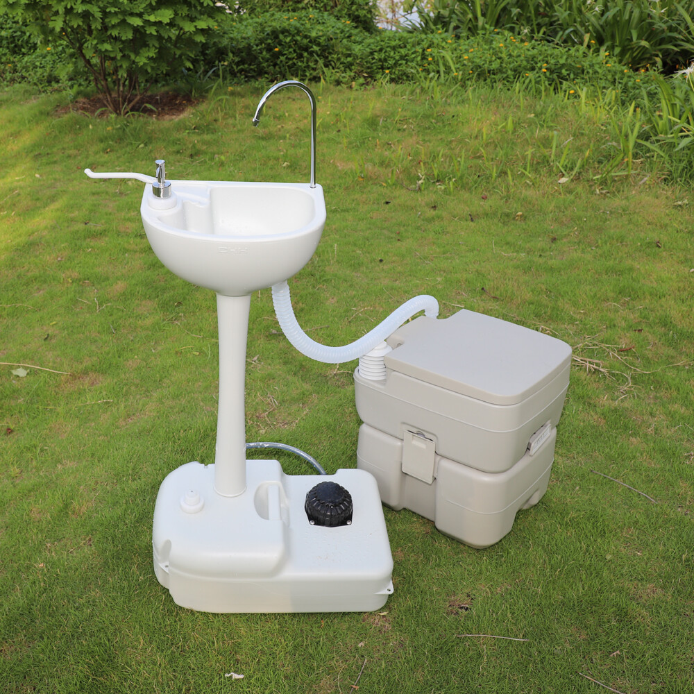 Removable Camping Sink Wash Basin W/ Portable Flush Toilet Outdoor Vehicle Party