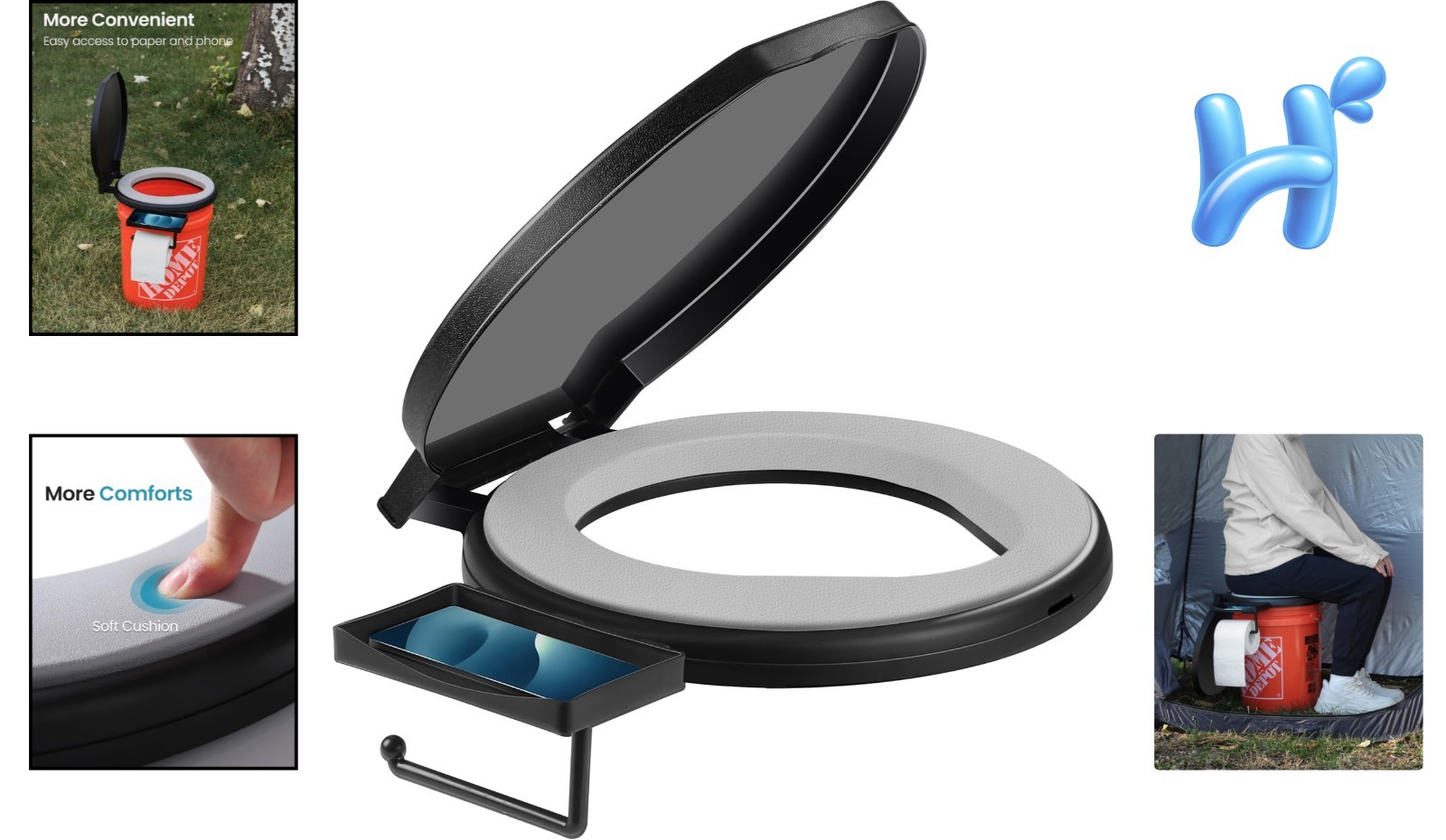 Luxurious Portable Toilet with Soft Cushion for 5-Gallon Buckets – Easy Clean