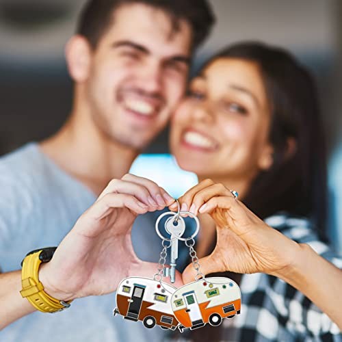 Thinp 2 Pieces Camper Keychain, RV Camper Keyring Accessories for Yellow+brown