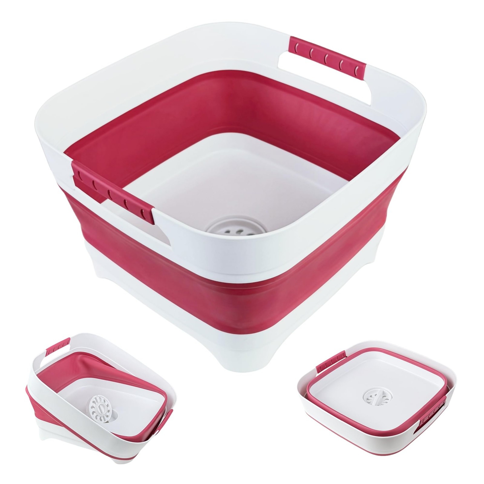 Magenta 2.6 Gal 10L Collapsible Camping Sink Dish Basin Drain Plug Bucket