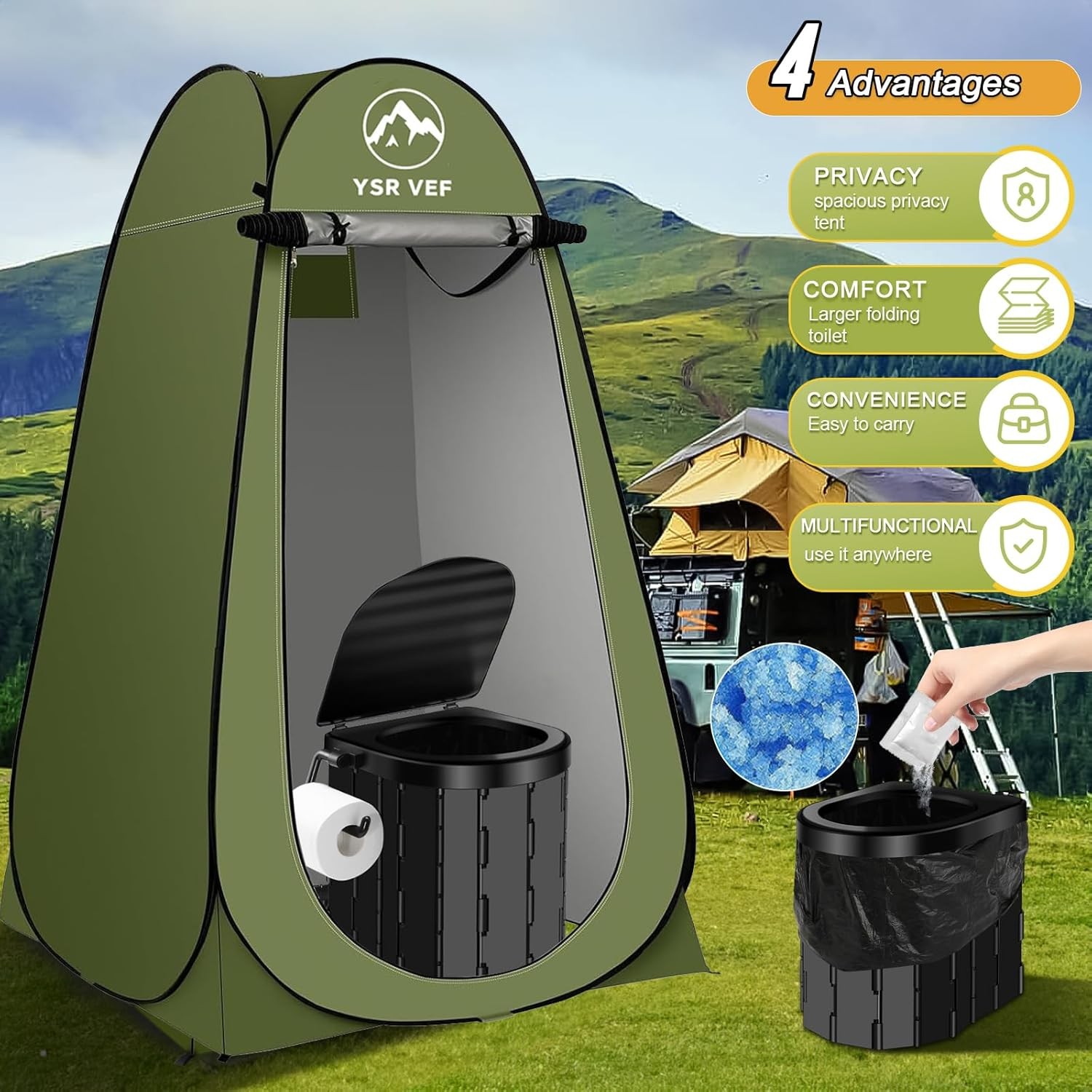 Portable Toilet Kit w/ Pop Up Privacy Tent Outdoor Shower Changing Room