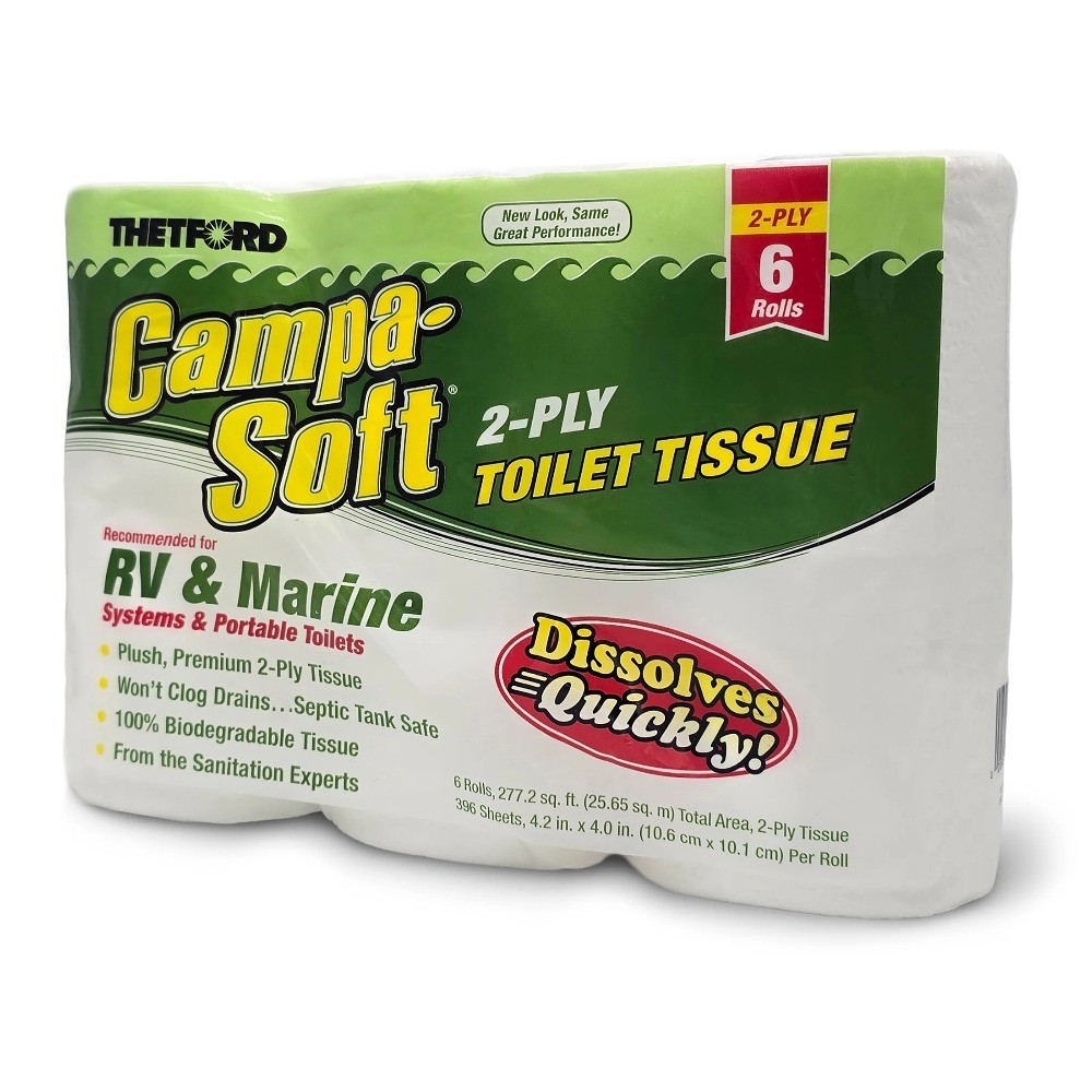 RV and Marine Biodegradable Toilet Paper 6 Rolls Septic Safe Soft 2 Pack