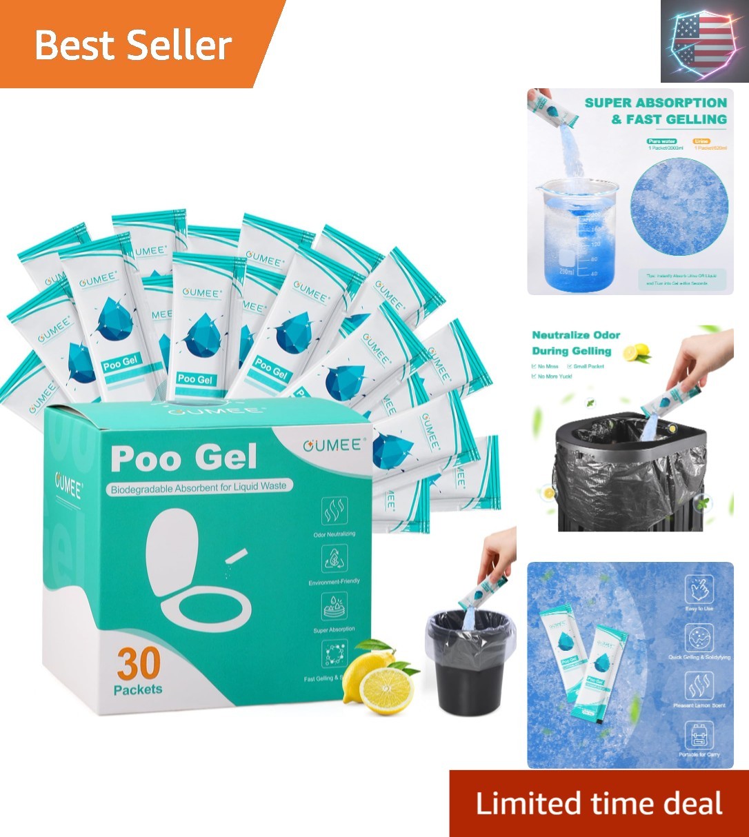 Lemon Portable Toilet Gel, Poo Gel for Potty, for Bucket, Eco Absorbent Gelli…