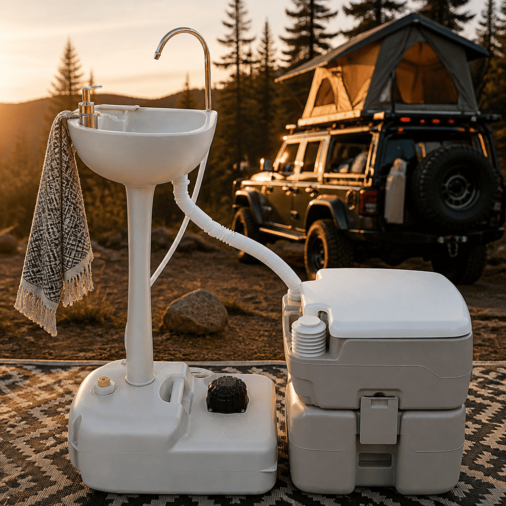 5 Gallon Portable Toilet Outdoor Hand Wash Sink Station RV Camping HDPE Combo