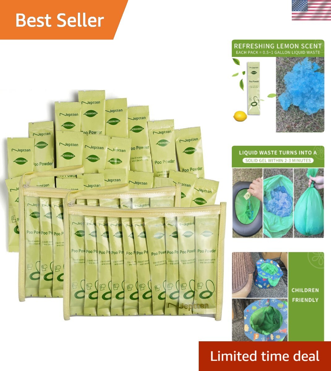 Fast-Acting Portable Toilet Powder for Outdoor Hygiene – Eco-Friendly Gel 2-Pack