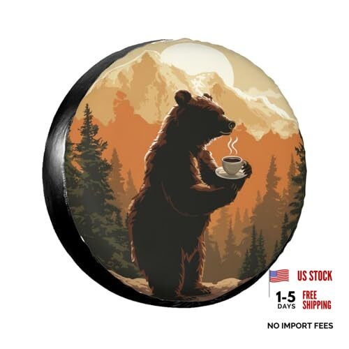 Spare Tire Cover for Rv Trailer Camper- Waterproof 15 inch Sunset Bear Coffee