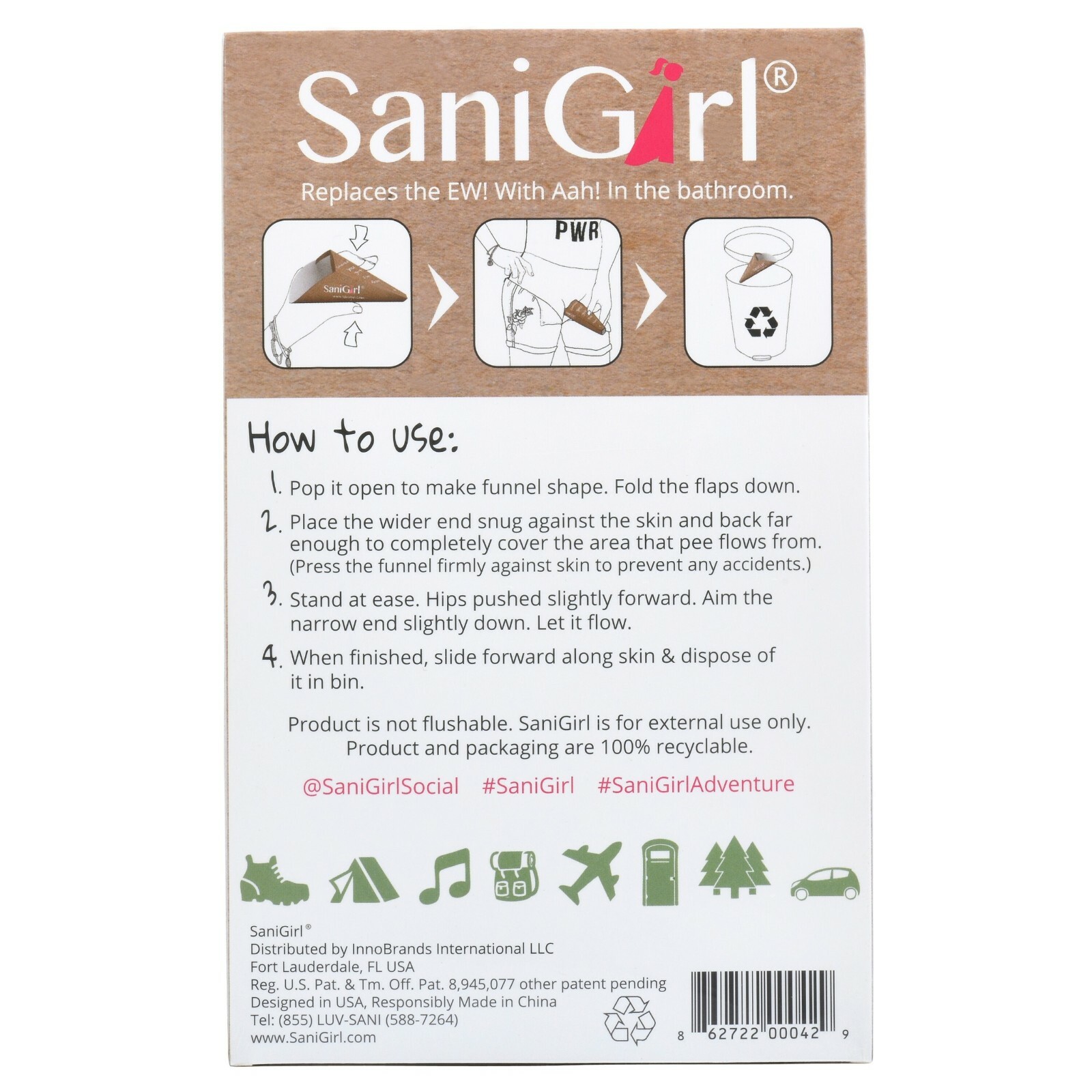 SaniGirl Disposable Pee Funnel Female Urination Device Portable Urinal 10 Pack