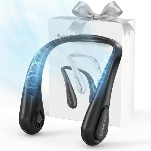 Portable Bladeless Neck Fan, Valentines Day Gifts for Him, Birthday Gifts Black