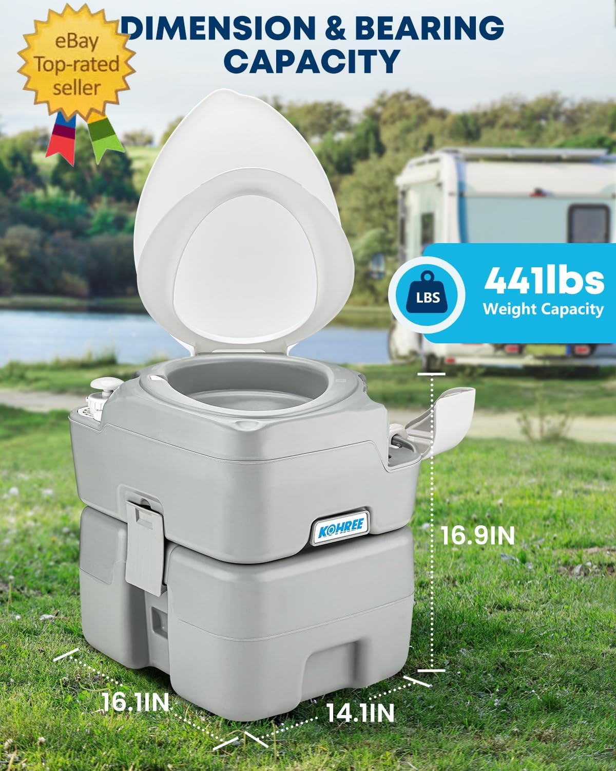 Camping Toilet Portable 5.3 Gal: 20L Porta Potty for Adults with Diagonal Elonga