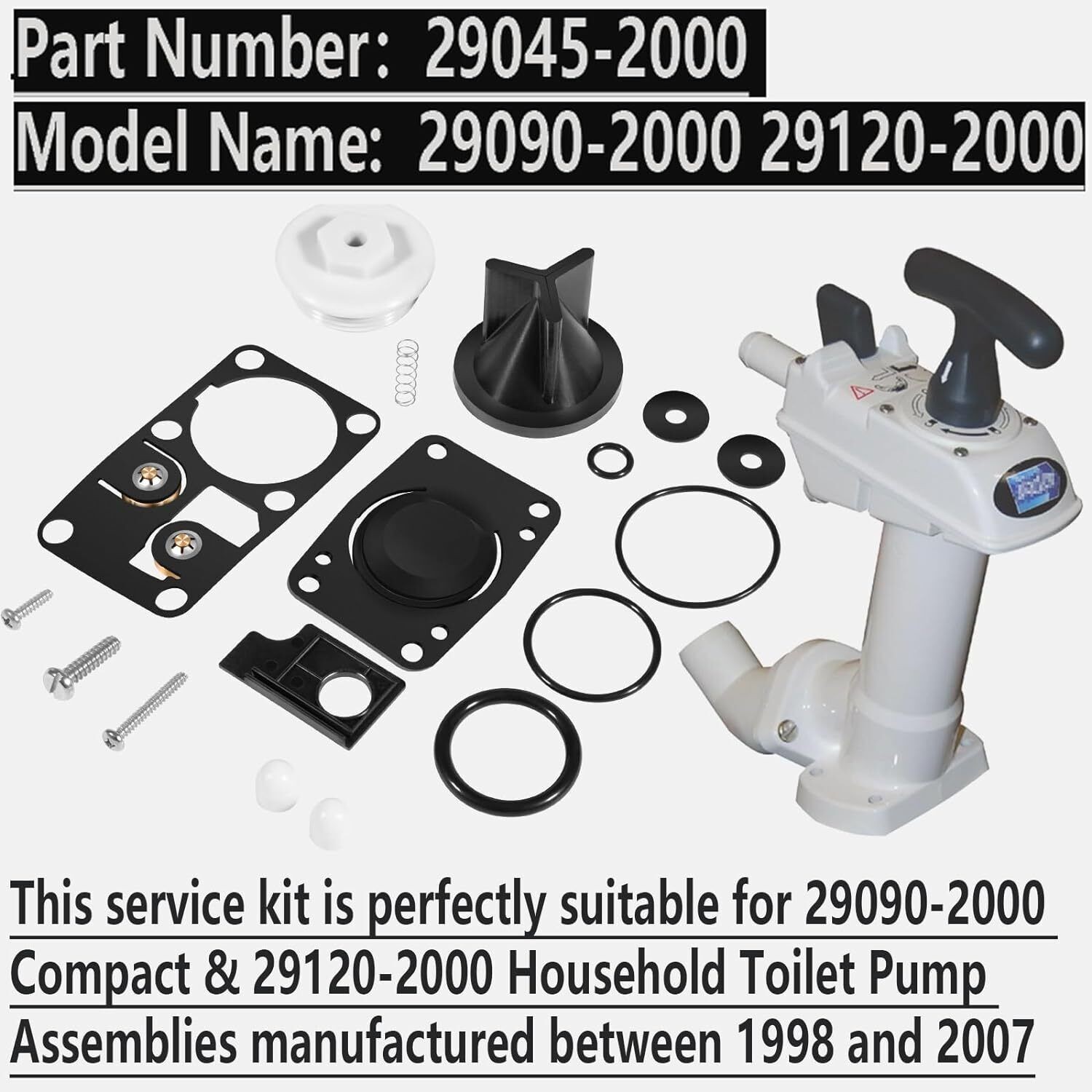 Replace Jabsco 29045-2000 Twist N Lock Marine Manual Toilet Service Kit 98-07