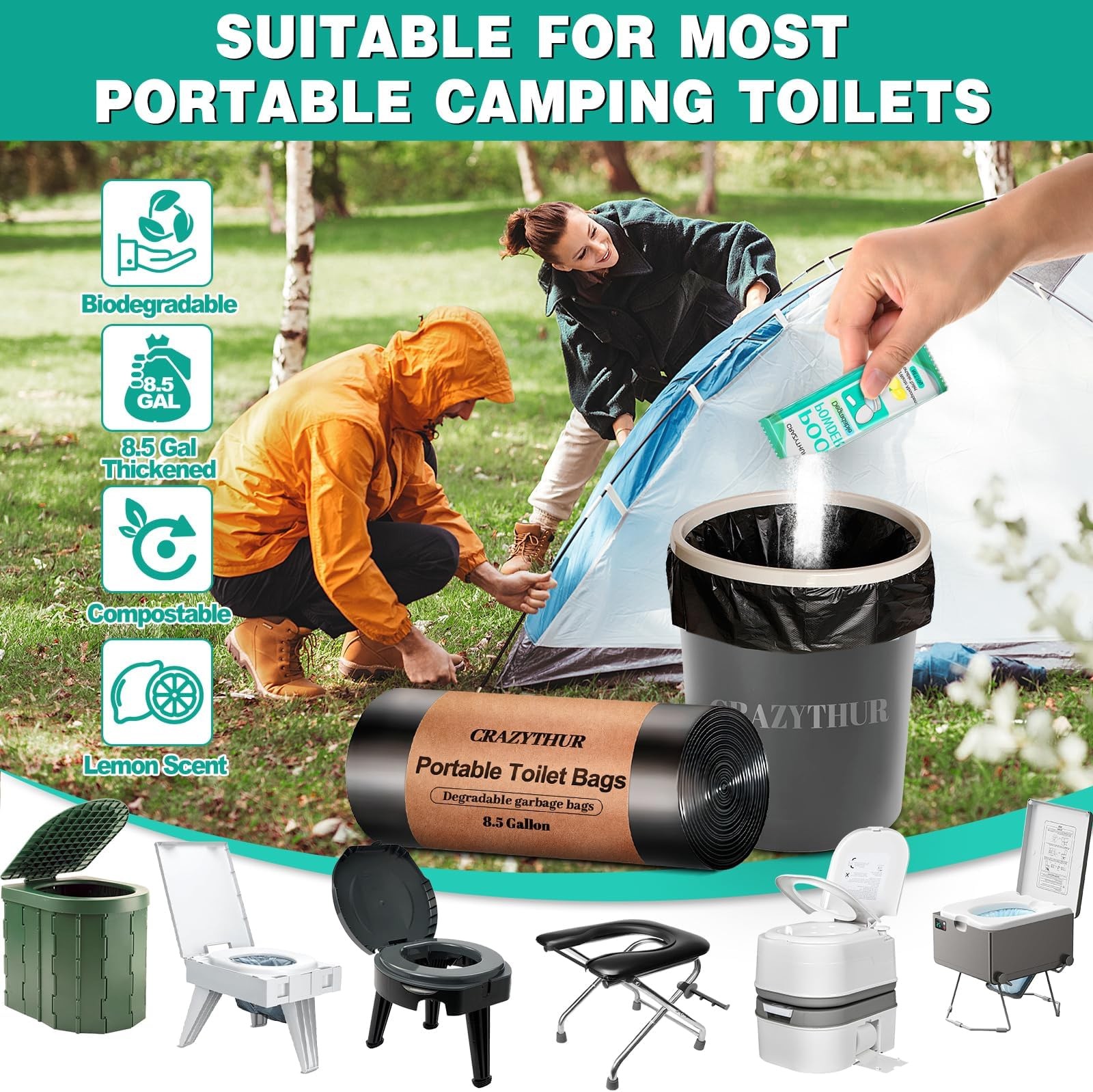 Portable Toilet Gel, Poo Powder for Portable Toilet, Camping Toilet Gel, Pee …