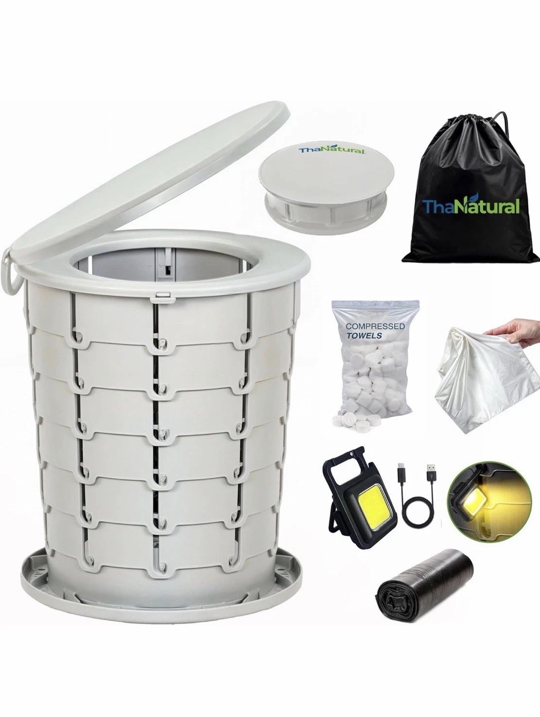 XL Portable Toilet – 16” Tall Folding Camp Potty with Lid, Lightweight Trave…
