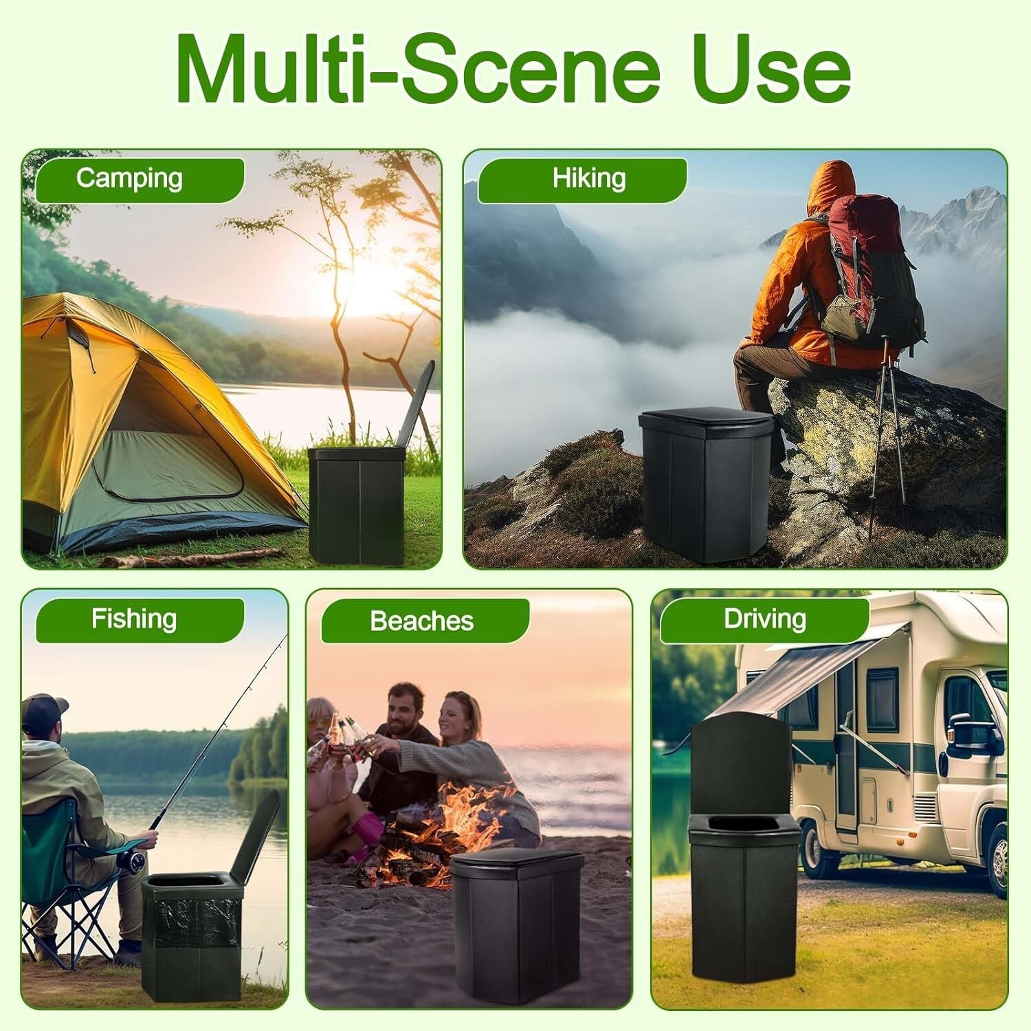 Portable Toilet for Camping, 16.5″ XL Portable Toilet for Adult Folding with Lid