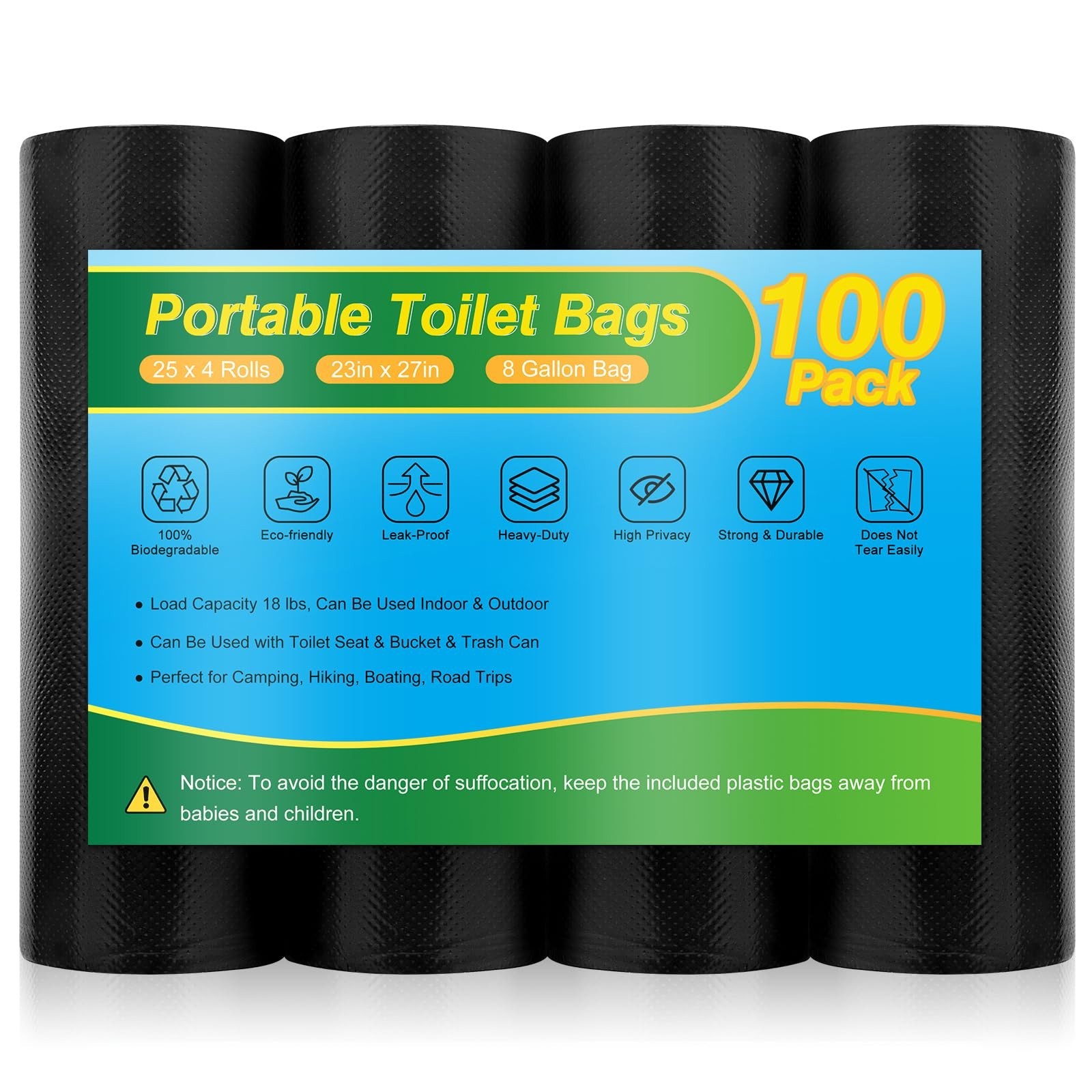 Biodegradable Portable Toilet Bags – 8 Gallon Camping Waste Bags for 5 Gallon Bu