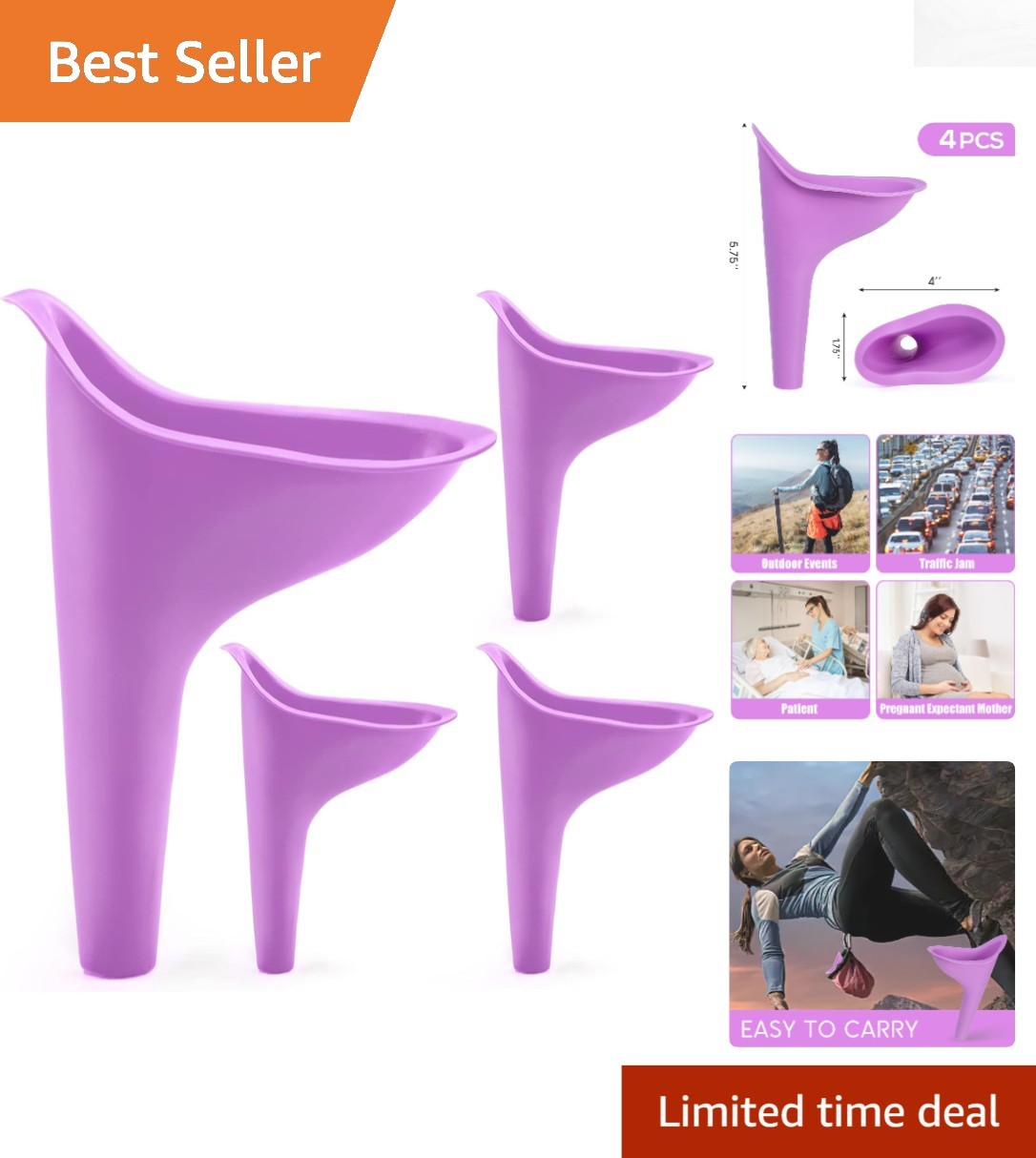 Portable 4 Purple Urinal Funnels for Women – Discreet & Hygienic Travel Aid