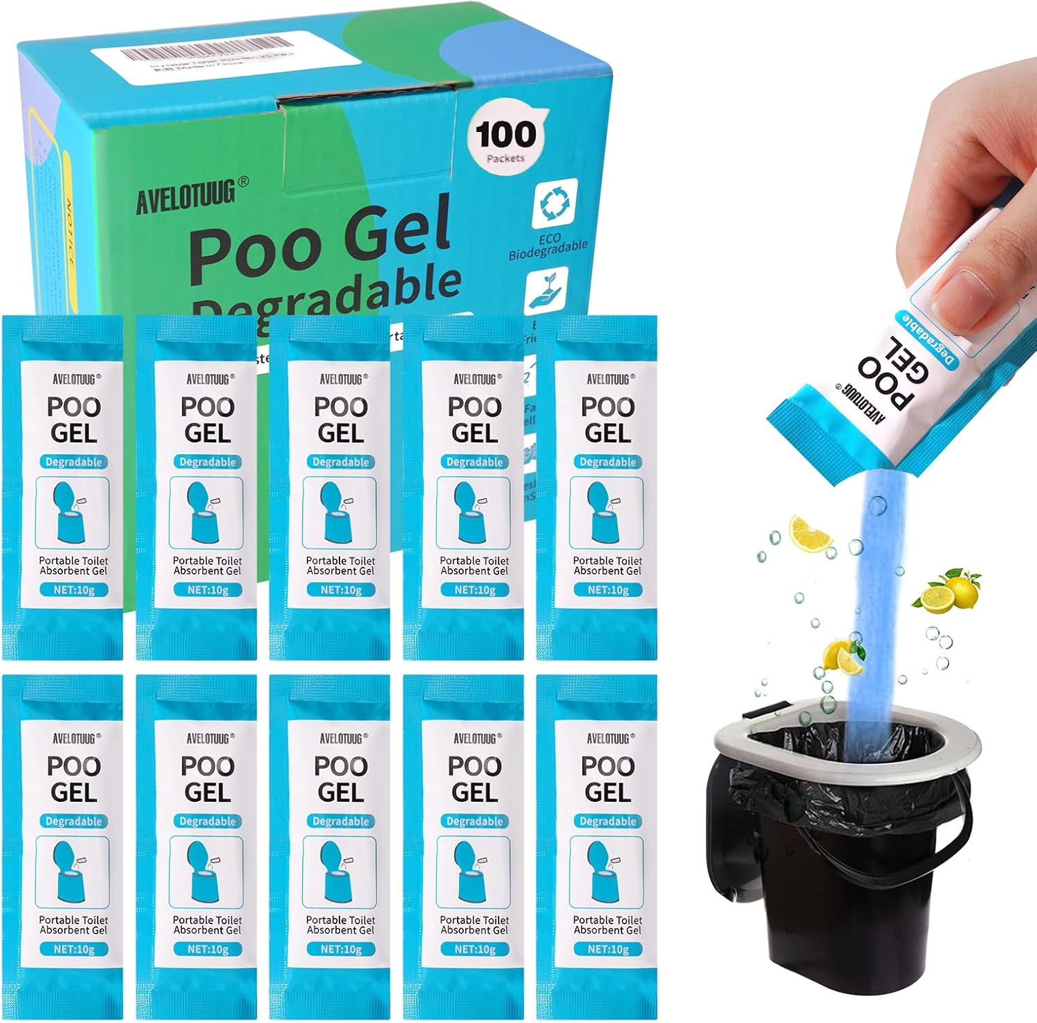 Portable Toilet Absorbent Gel Powder, 100 Pack Poo Gel for Camping Toilet Solid