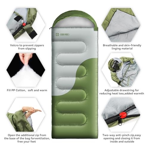 Sleeping Bags for Adults&Kids,Lightweight Waterproof Warm Weather Green Grey