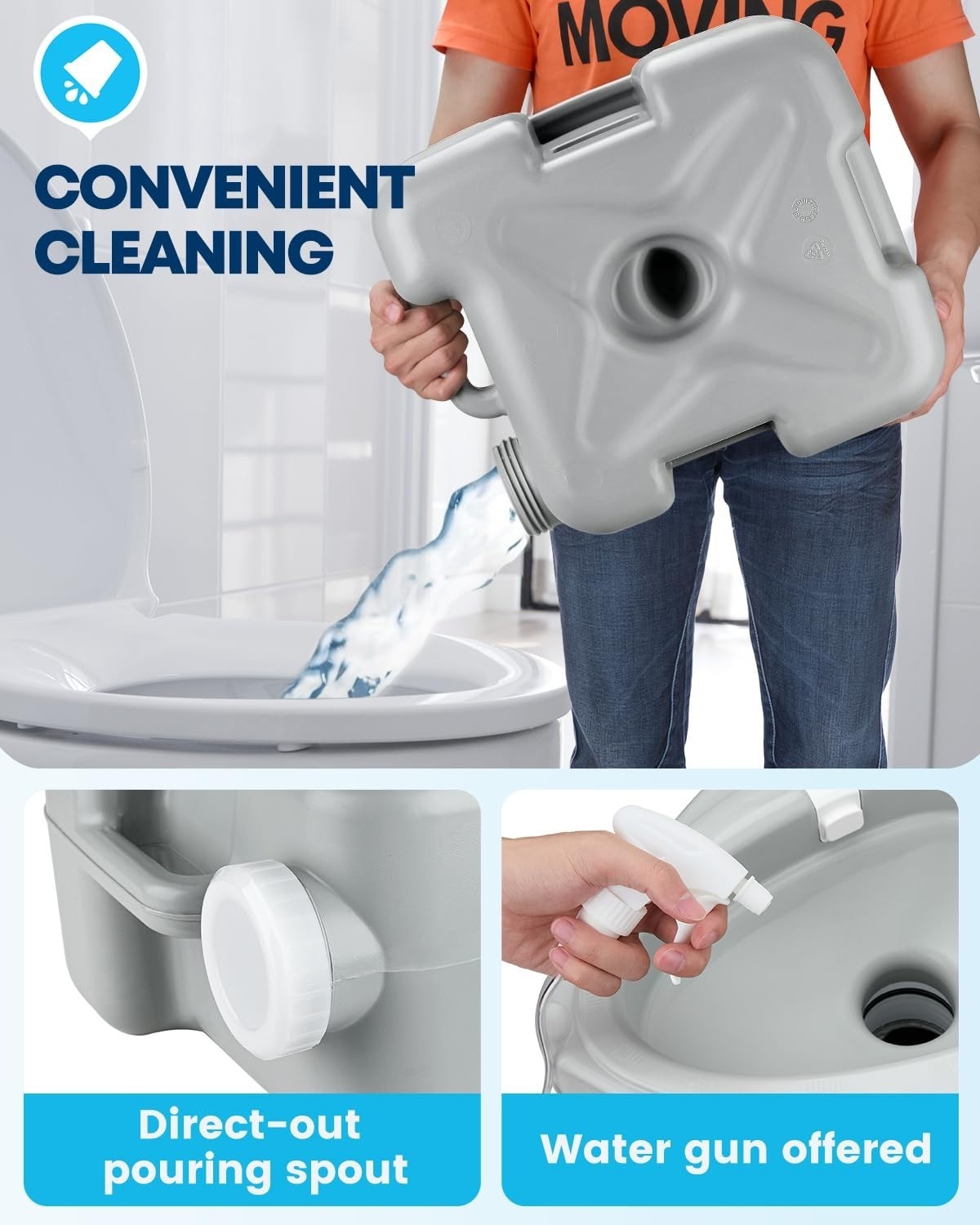 Kohree Portable Camping Toilet 5.3 Gal with Elongated Bowl for RV, Boat, Home