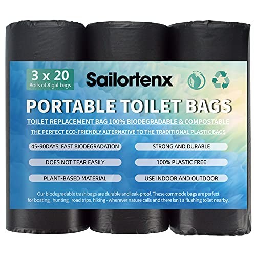 60 Biodegradable Portable Toilet Bags – 8 Gallon, Leak-Proof, Plant-Based, Campi